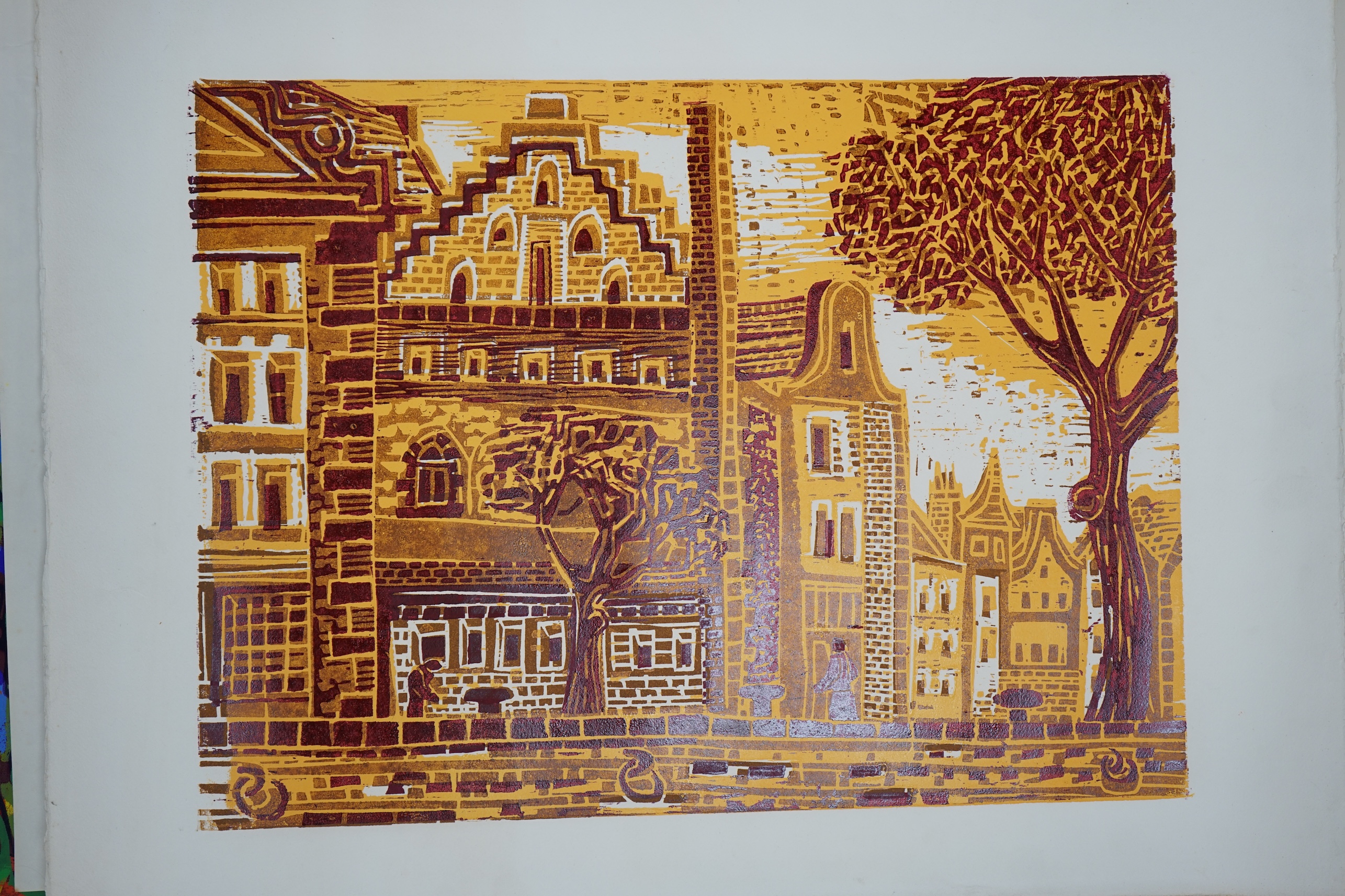 David Smith (British, 1930-1999), six colour screenprints including: 'House in Amsterdam', 'Tulip Fields in Holland' and 'Street Scene', some signed in pencil and limited edition, largest 74 x 100cm, unframed. Condition